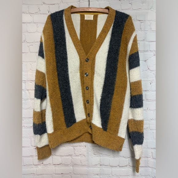 Vtg Brent Rockabilly Nirvana Mohair Striped Cardigan Sweater Size L - Picture 1 of 6